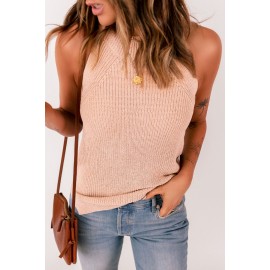 Khaki Crew Neck Knit Sweater Tank Top