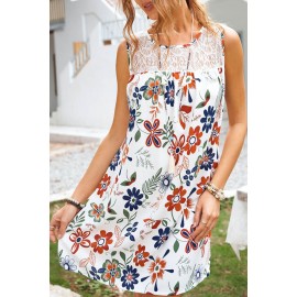 White Lace Splicing Floral Mini Dress